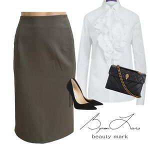 BYRON LARS BEAUTY MARK BOW BUTTON BACK STRAIGHT PENCIL SUIT SKIRT SZ 8
